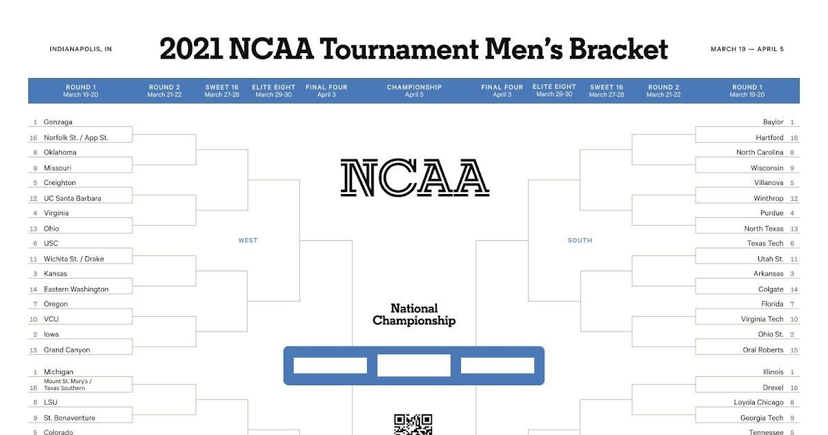 March Madness Bracket 2021 Printable Printable 2021 men's college