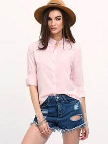 Pink Stand Collar With Buttons Blouse