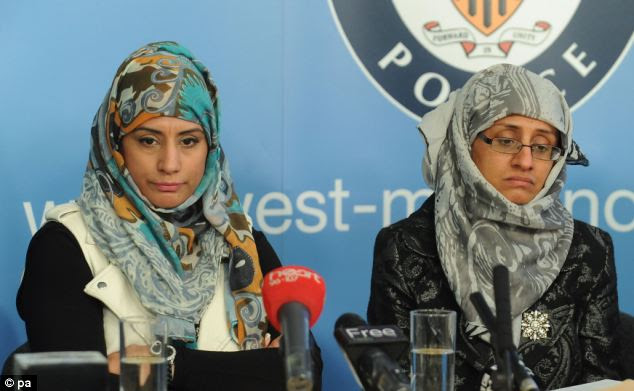Shazia Khan (left) and Nazia Maqsood (right) attend a press conference at Lloyd House Police Headquarters