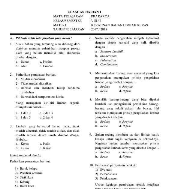 Soal essay prakarya kelas 10 semester 1 kurikulum 2013