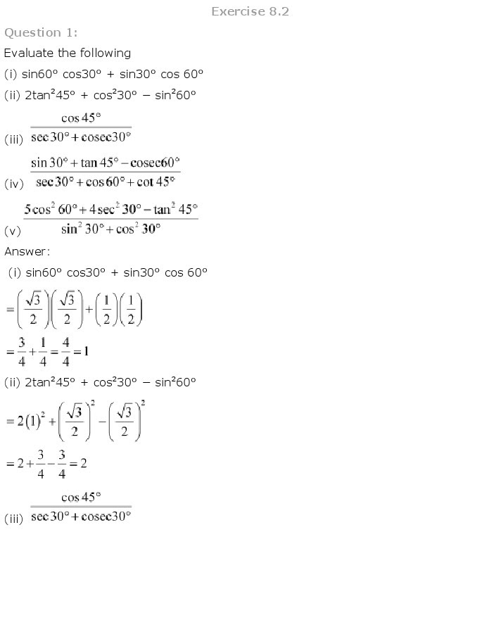 NCERT Solutions for Class 10th Maths Chapter 8 - Introduction to Trigonometry
