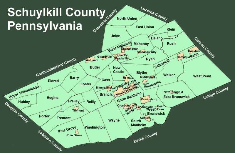 Map Of Schuylkill County Cities And Towns Map
