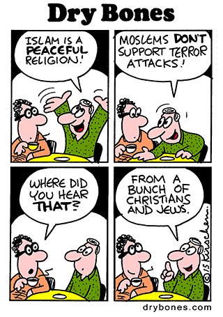 Kirschen, Dry Bones cartoon,Kirschen,  Islamism, religion, peace, terror, terrorism, Jews, Christians,