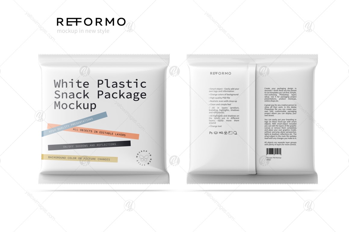 Download Packaging Mockup In Photoshop White Plastic Snack Package Front Back View In Packaging Yellowimages Mockups