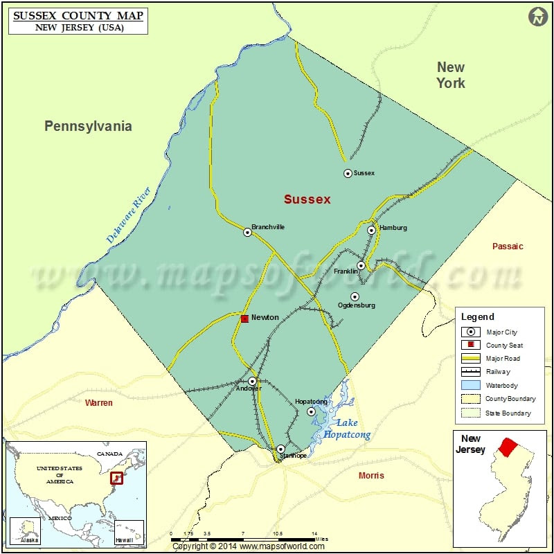 Sussex County Map, New Jersey.