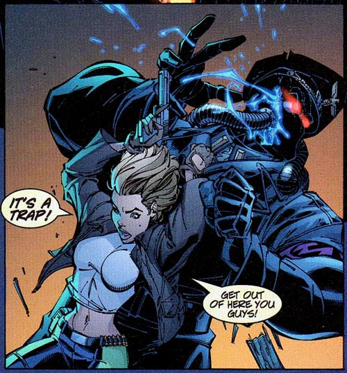 Why she doesn't just snap clean away at the waist I'll never know.