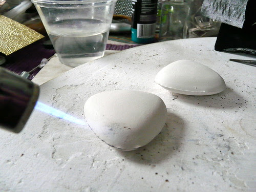Porcelain Beads in progress... Torching off the paper clay.