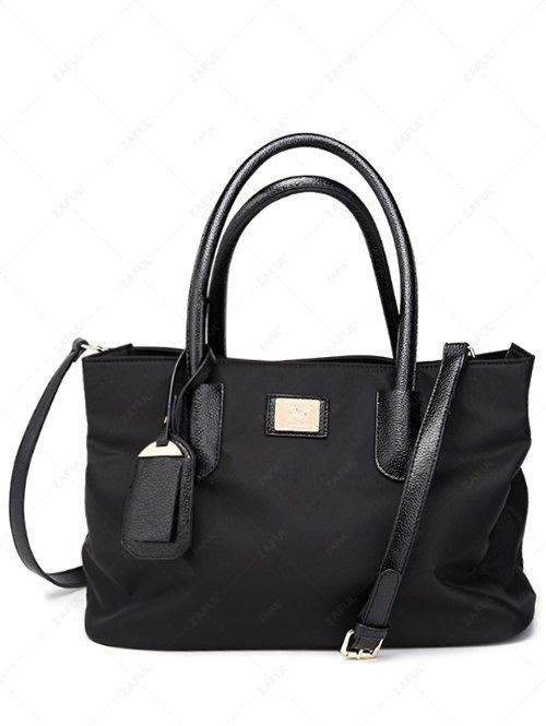 Pendant PU Leather Spliced Nylon Tote Bag