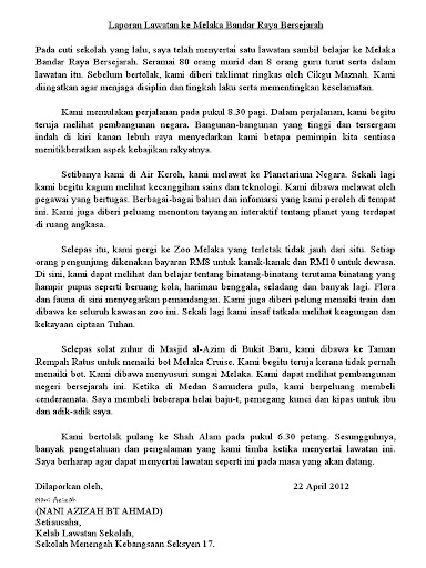 Contoh Karangan Laporan Lawatan Sambil Belajar Ke Zoo Negara Contoh Qi