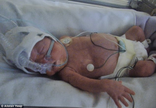 Vicki's tiny premature son Kieron pictured at Newham hospital where he was born