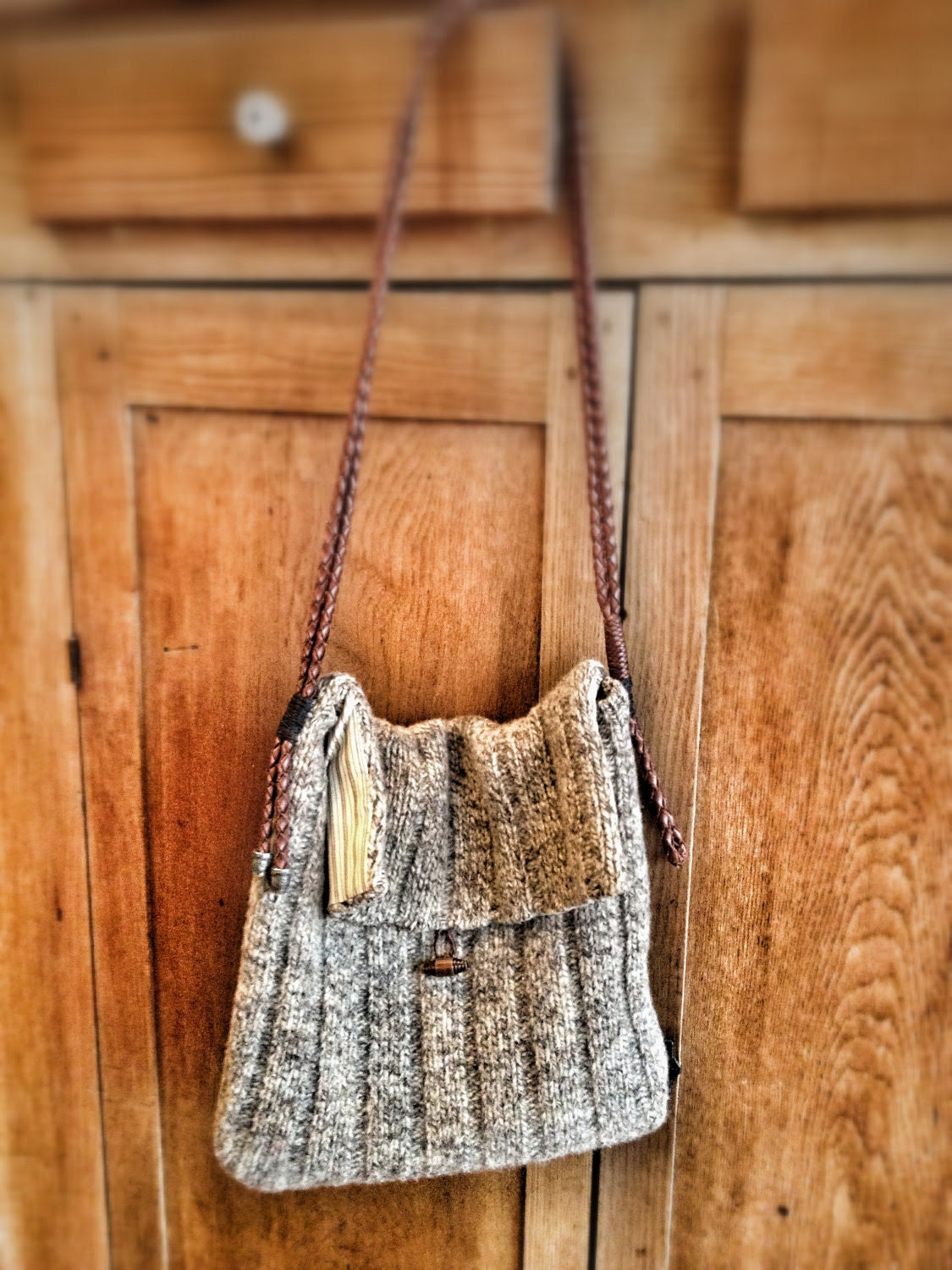 Upcycled Handmade Wool Leather Shoulder Bag
