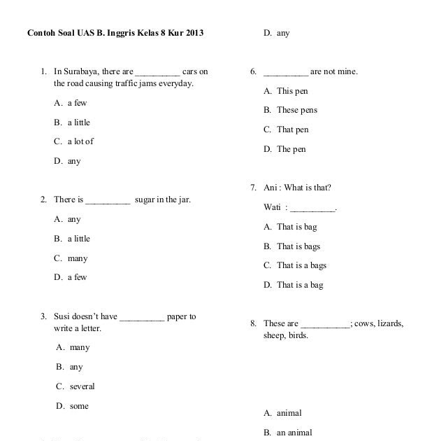 Soal Bahasa Inggris Kelas 8 Chapter 6 7 Dan 8 - Ruang Soal