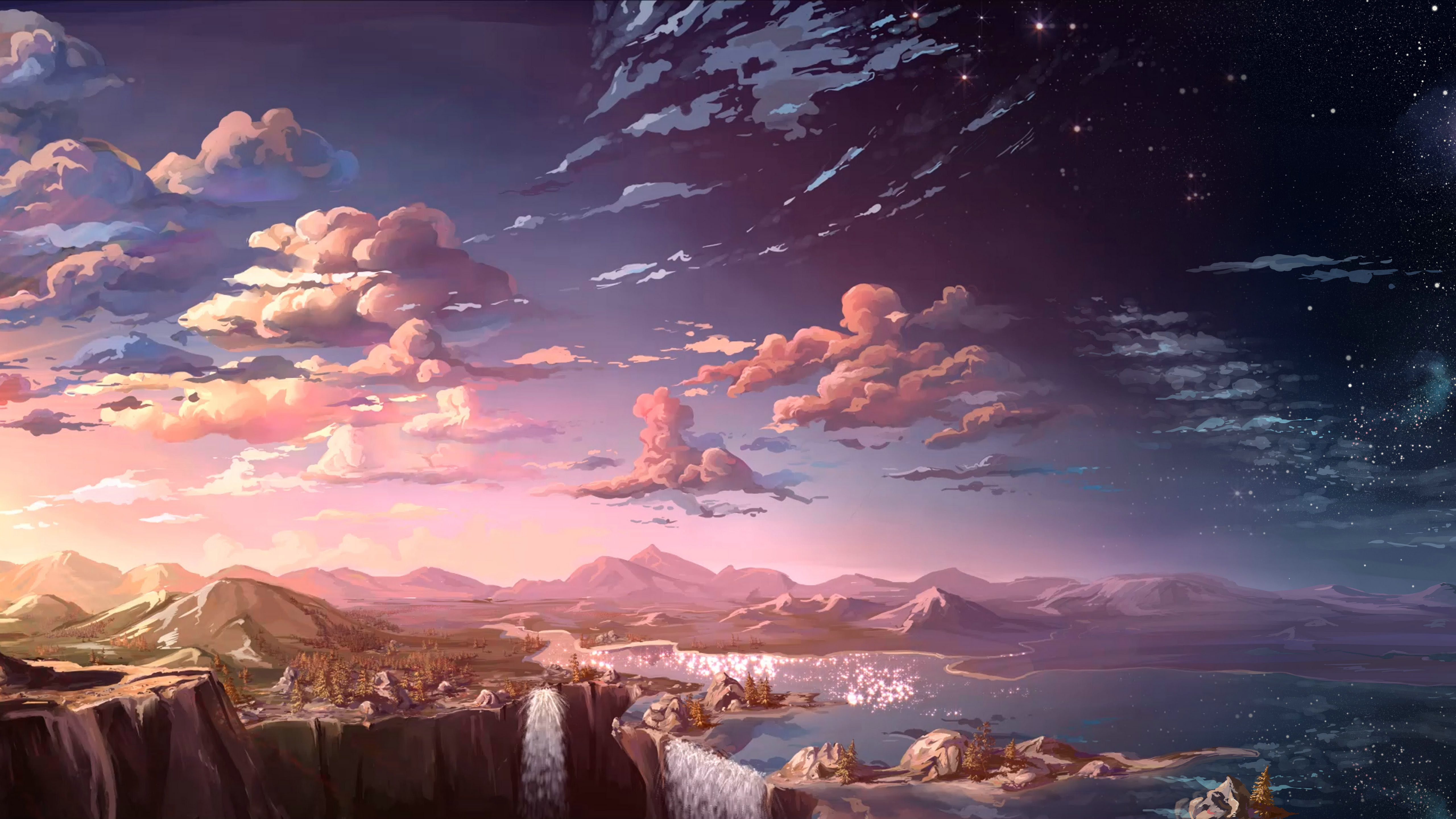 Anime Landscape Waterfall Cloud 5k, HD Anime, 4k ...