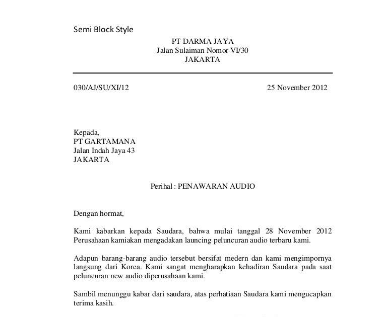 Contoh Surat Semi Block Style Lamaran Kerja Nusagates