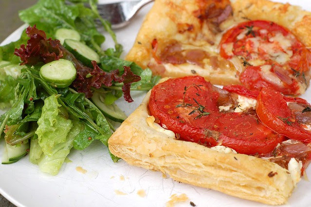 Tomato tarts and green salad by Eve Fox, Garden of Eating blog, copyright 2011