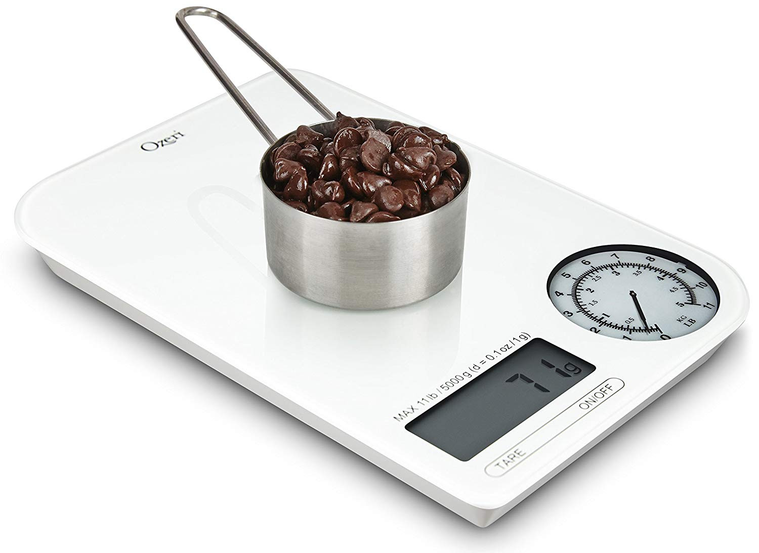 Ozeri ZK18-WG Rev Digital Kitchen Scale with Electro-Mechanical Weight Dial, Gray Dial