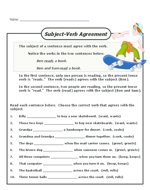 Subject Verb Agreement Worksheet Grade 3