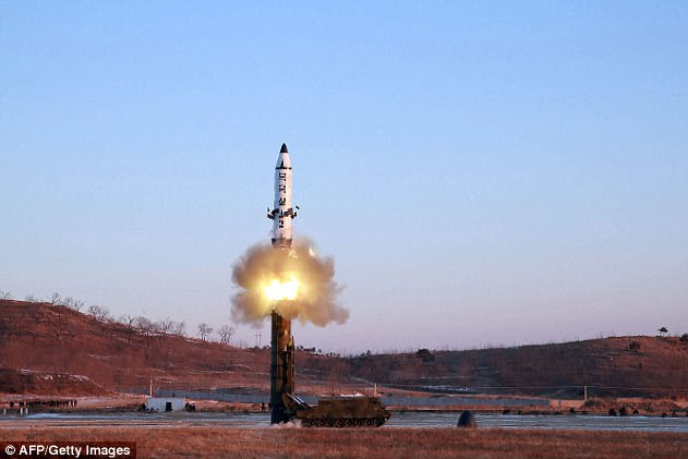 North Korea has previously conducted dozens of missile test. Pictured: The launch of a surface-to-surface medium long-range ballistic missile Pukguksong-2 at an undisclosed location