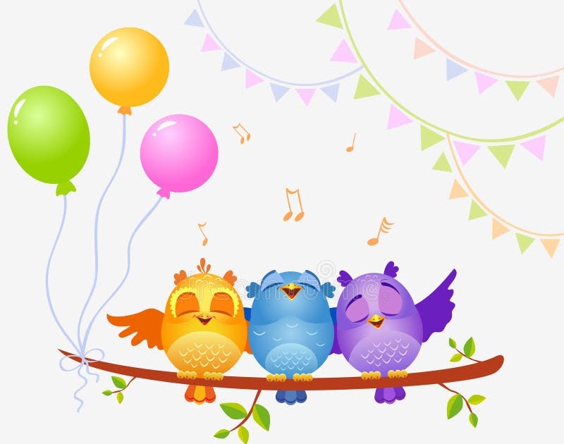 Радостные птички с днем рождения. Сднем рождения с птичами. С днём рождения Совы на ветке. Приглашение на день рождения с птичками.