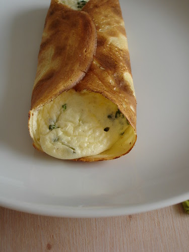 Savory crepes filled with broccolini cheese soufflé