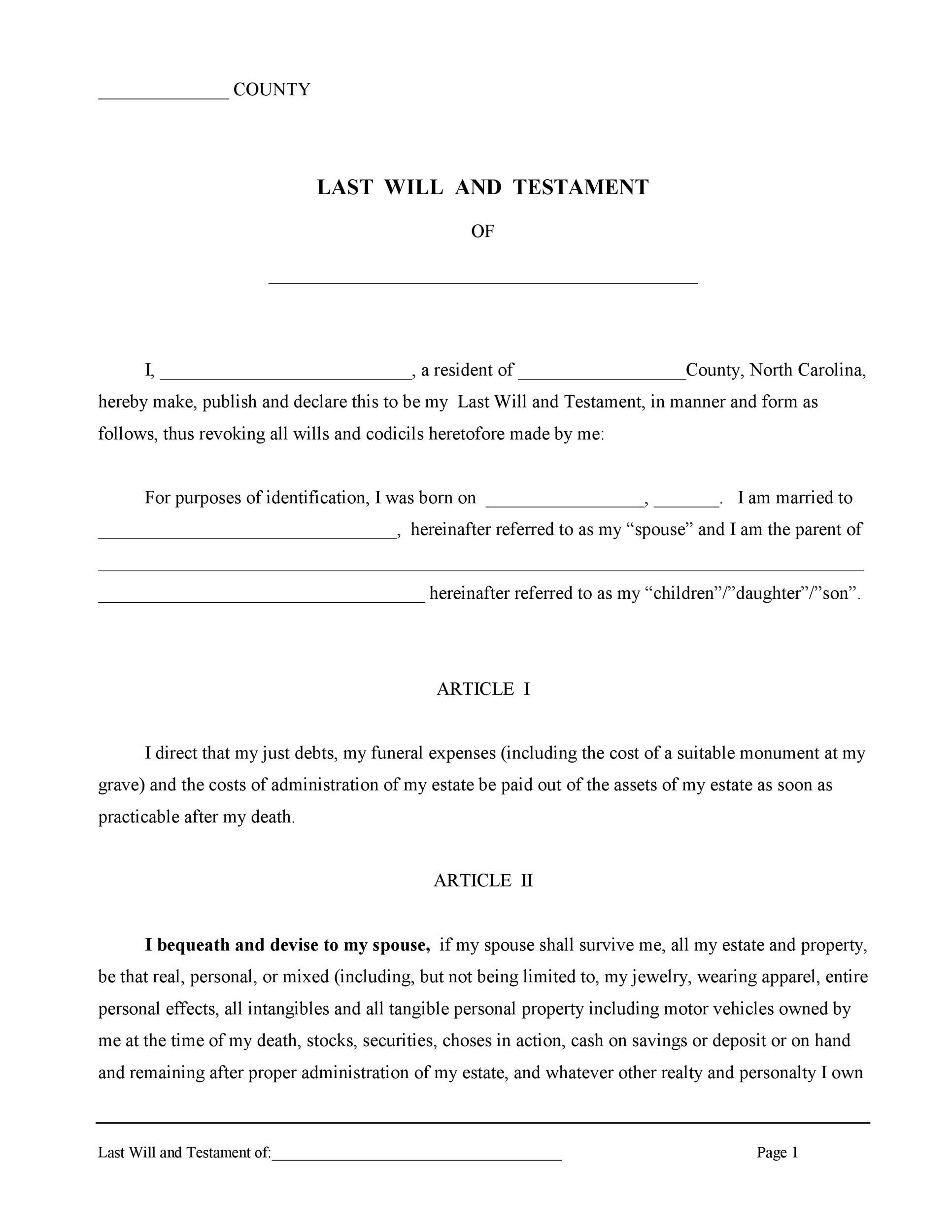 Free Printable Last Will And Testament Printable Templates