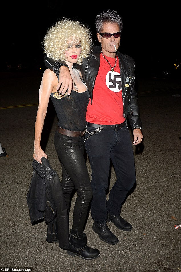 Daring and distressful: Harry Hamlin wore a swastika for his Halloween costume on Friday night