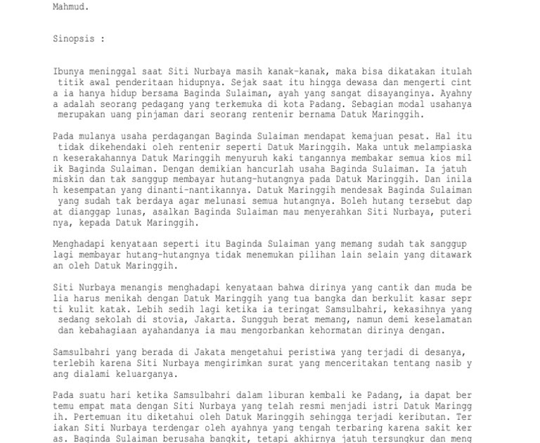 Contoh Sinopsis Novel Siti Nurbaya Cerpen