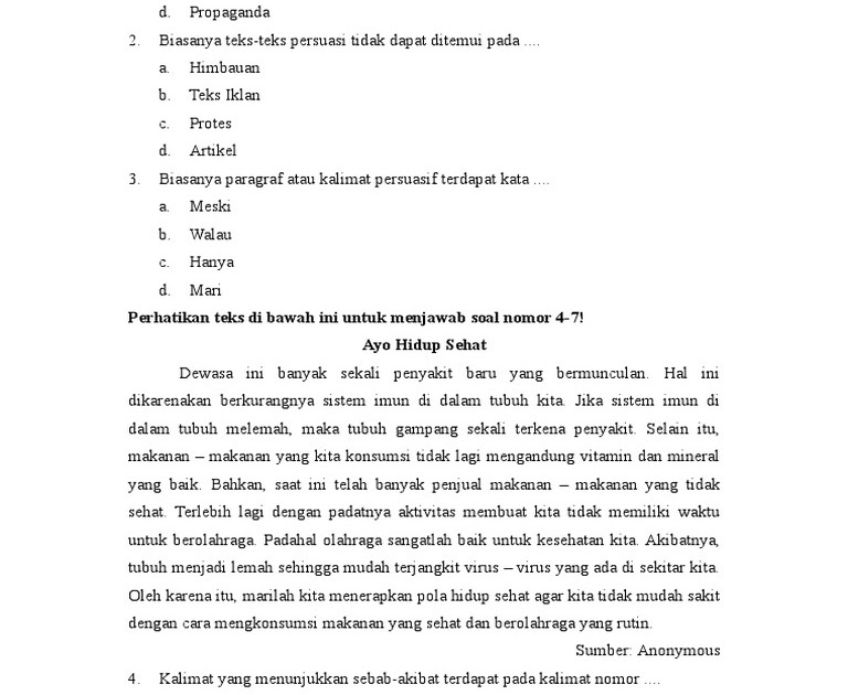 Contoh Soal Bahasa Indonesia Kelas 8 Tentang Teks Persuasif - Blog