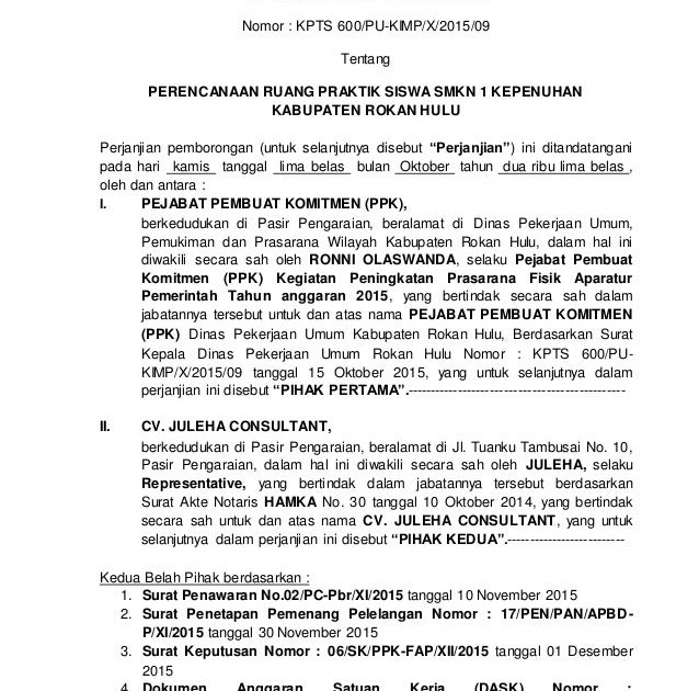 Contoh Kontrak Kerja Borongan / Contoh Surat Perjanjian Pekerjaan