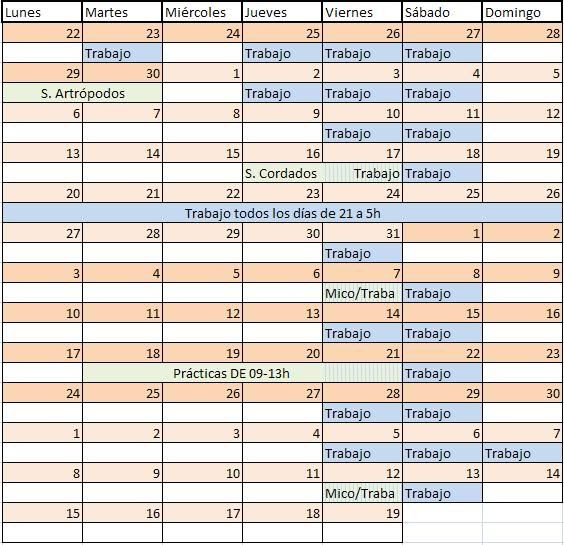 Calendario del primer cuatri.