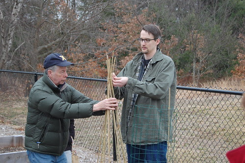 Community Garden: tying off the teepee