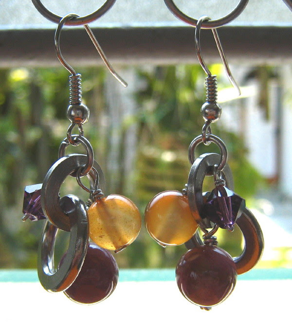 wire wrapped washer earrings Stainless steel washers earrings wire wrapped with gemstones