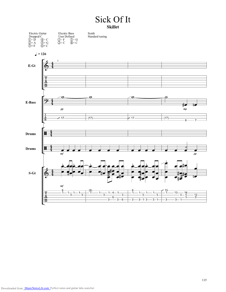skillet sheet guitar sick comatose tab pro