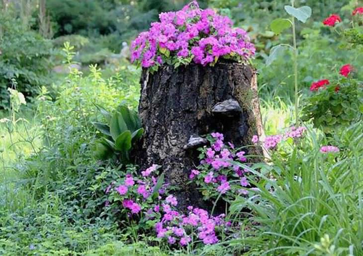 Lindas Floreiras de Tocos de Árvores