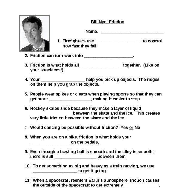 Bill Nye Friction Video Worksheet Answers