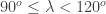 90^o \le \lambda < 120^o 90^o \le \lambda < 120^o