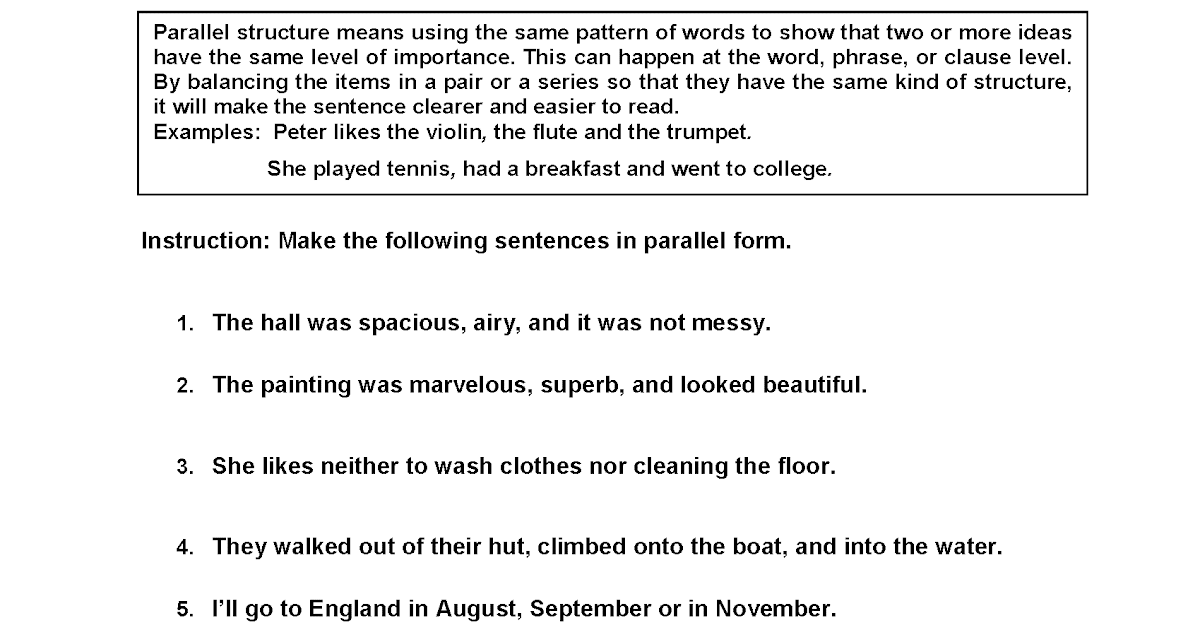 Parallel Structure Worksheet Making The Sentences Parallel