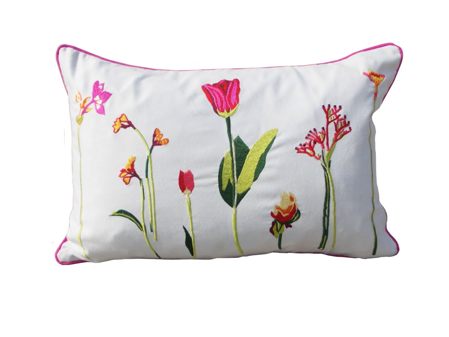 Polysuede pillow cover bright colour floral pattern embroidered pillow case oblong - VLiving Polysuede pillow cover bright colour floral pattern embroidered pillow case oblong - VLiving