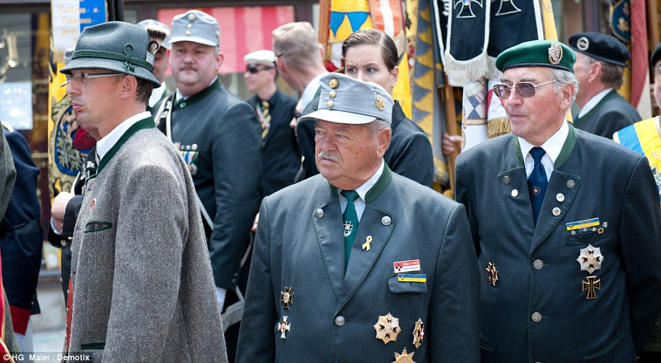 Tribute: The guard of honour at the funeral of Otto von Habsburg on Saturday dressed in Austro-Hungarian uniforms
