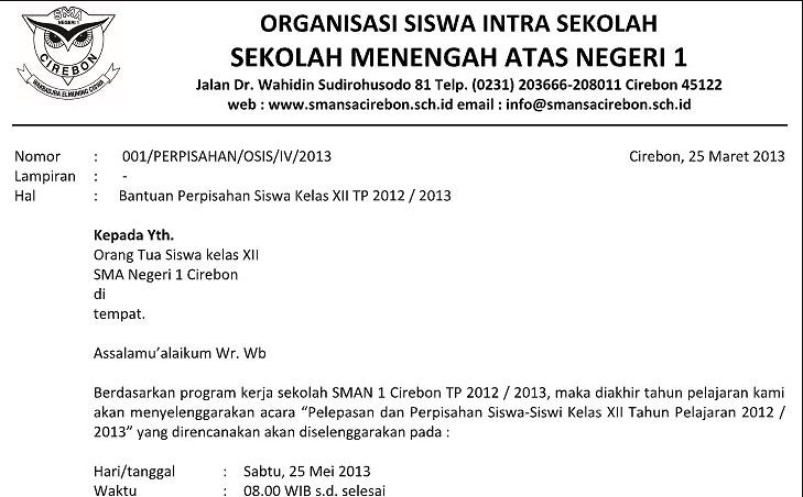 Surat Resmi Undangan Sekolah Dalam Bahasa Inggris Surat