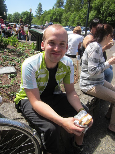 Kevin and ice cream sandwich at Multnomah Falls