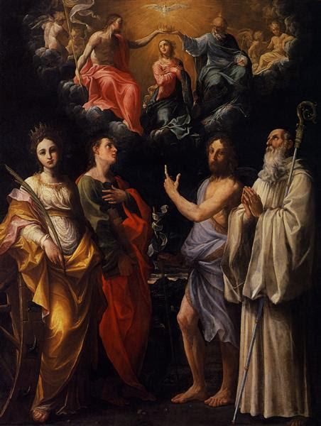 Coronación de la Virgen con Santa Catalina de Alejandría, San Juan Evangelista, San Juan Bautista - Reni Guido