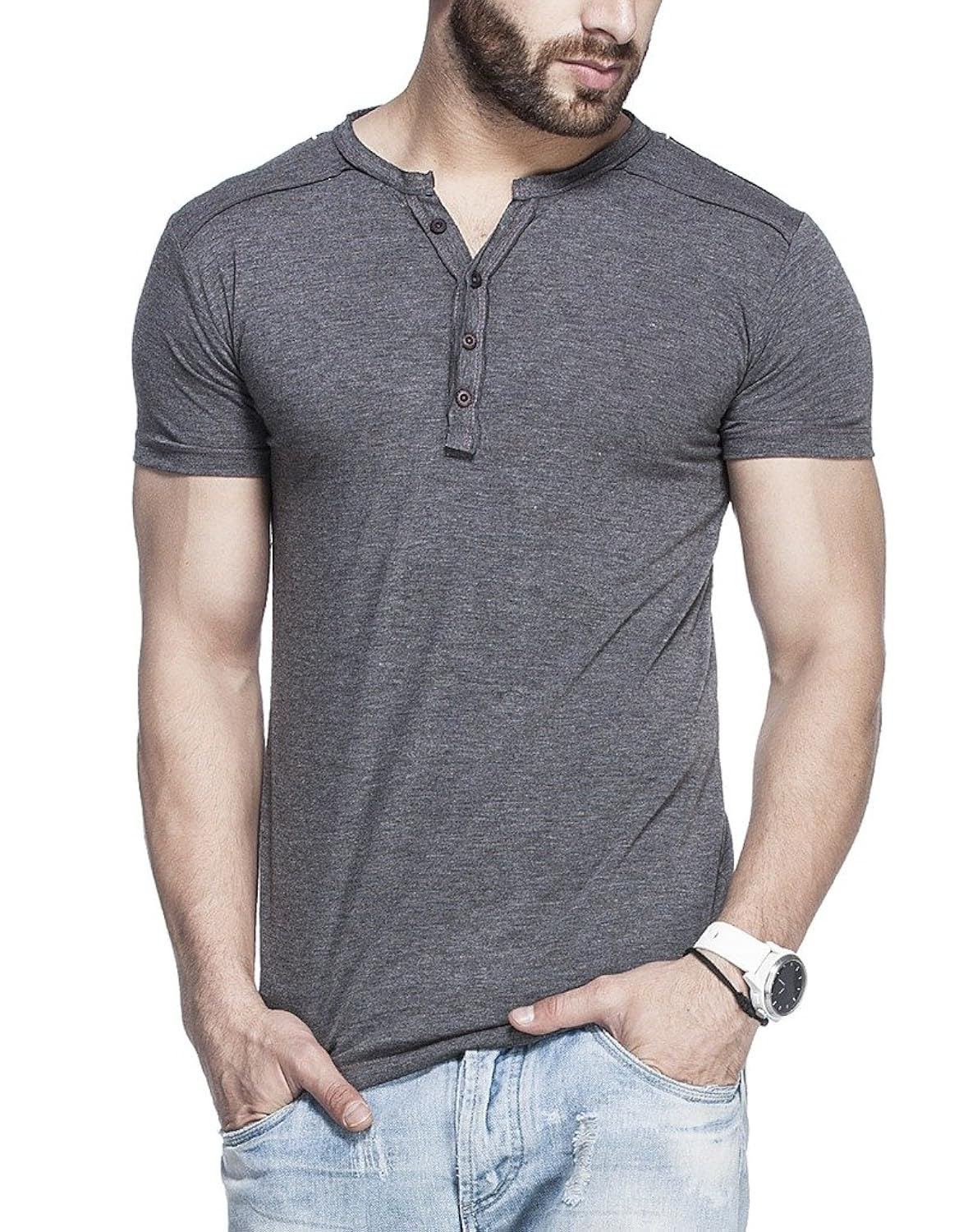 Tinted Men's Solid Henley Half Sleeve T-Shirt ~ Clothing Brands