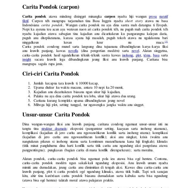 Contoh Carpon Bahasa Sunda Jeung Unsur Unsurna Cerpen