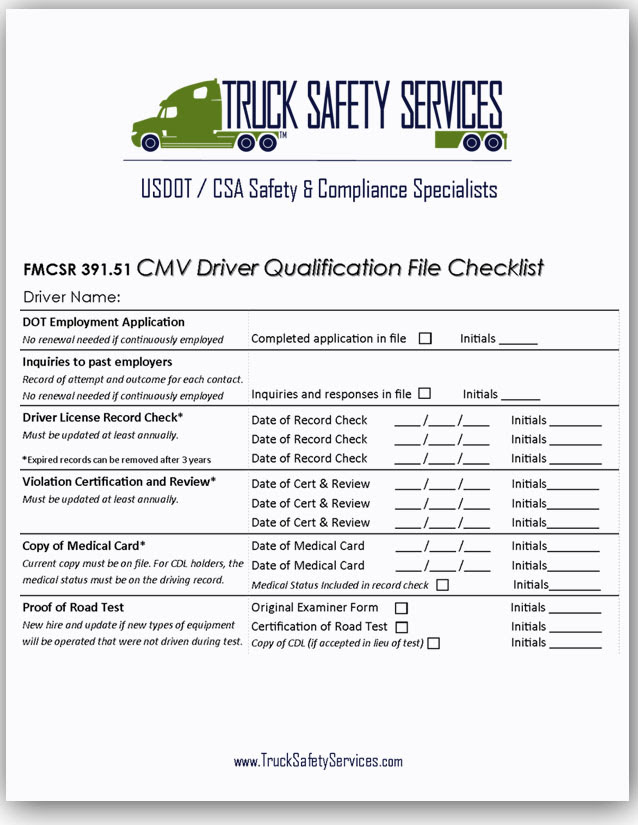 Download Warez Here DRIVER QUALIFICATION FILE CHECKLIST DOT