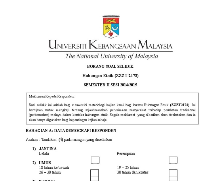 Contoh Soalan Kaji Selidik Tesis - Rasmi B