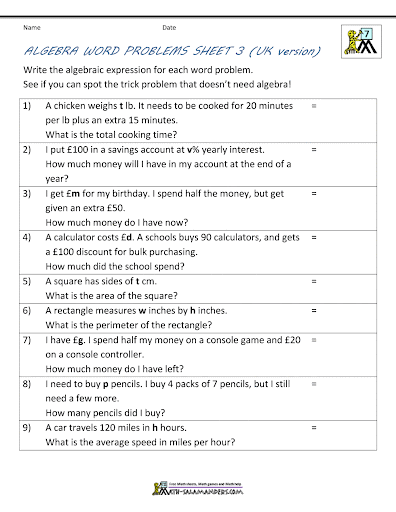 Algebra Worksheets Grade 6 With Answers : Solving Equations Worksheets