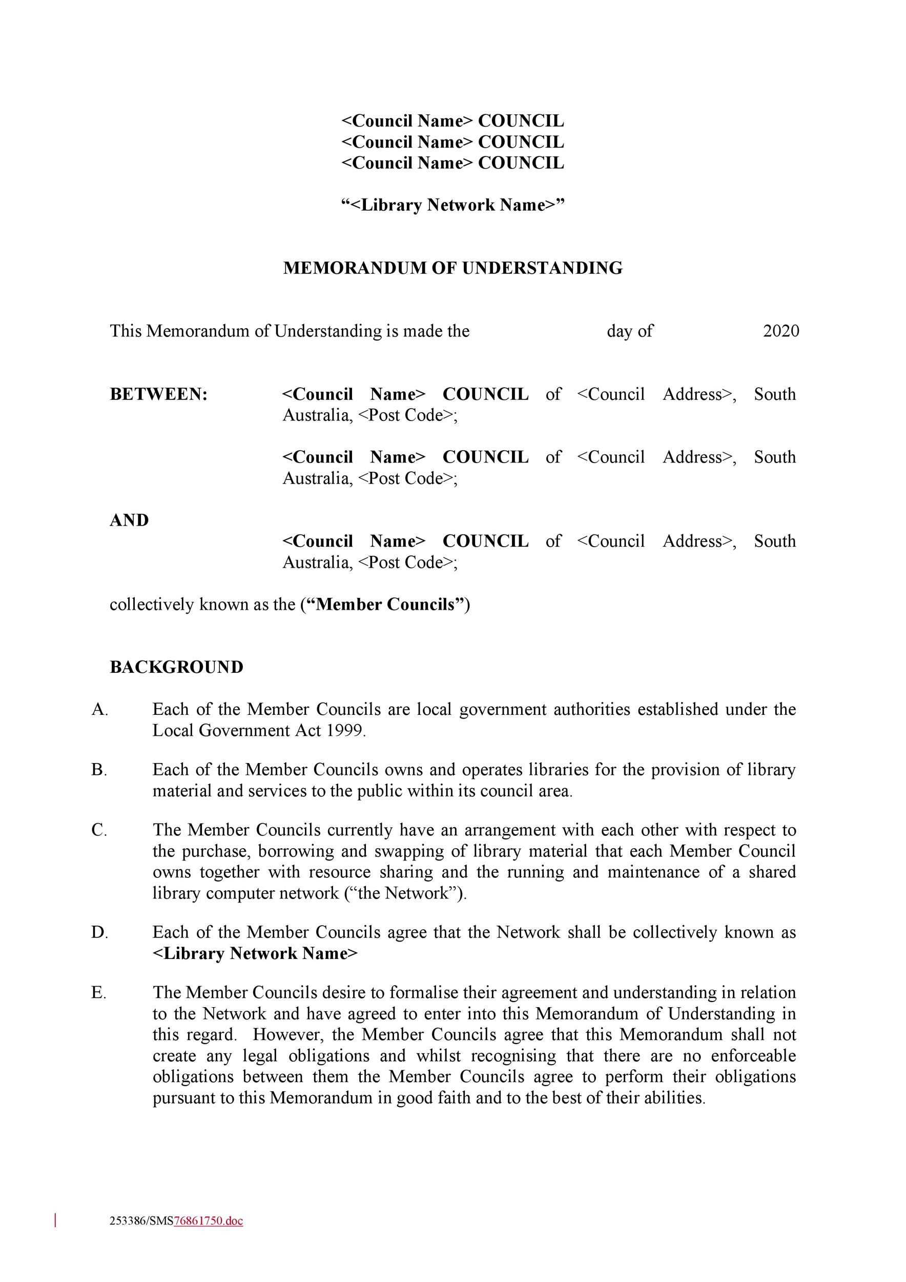 Military Memorandum Of Agreement Template PDF Template