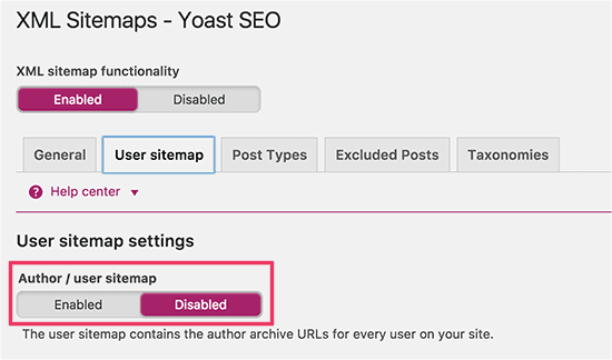 Disable author/user sitemap Disable author/user sitemap