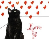 Black Cat Card- Black Cat Red Hearts and Love - DeborahJulian Black Cat Card- Black Cat Red Hearts and Love - DeborahJulian